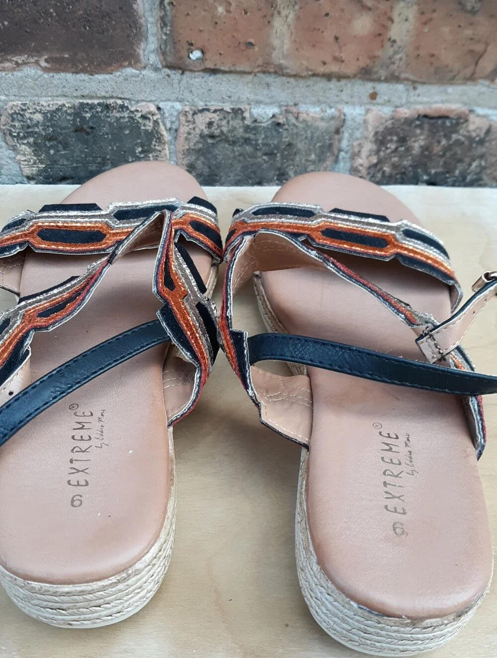 Extreme by Eddie Marc Womens 9 Metallic Orange Black Espadrille Wedge Sandal